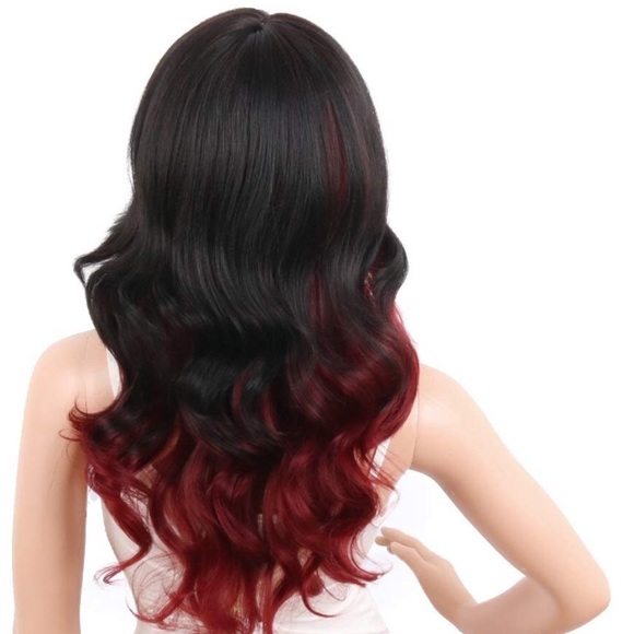 - Asia 24” RED OMBRÉ  BANG SIDE PART CURLY Wig - Picture 5 of 7